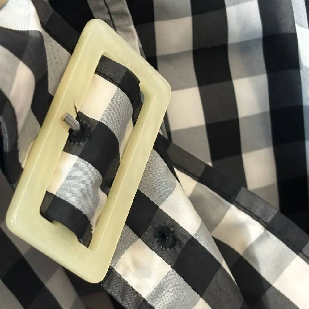 Chaps black white buffalo plaid checked patterned short trench Large staple